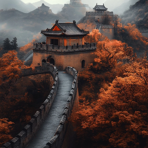 秋雾中的长城