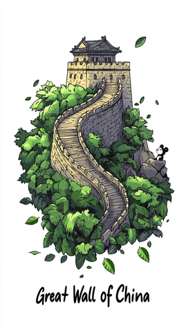 卡通熊猫与长城