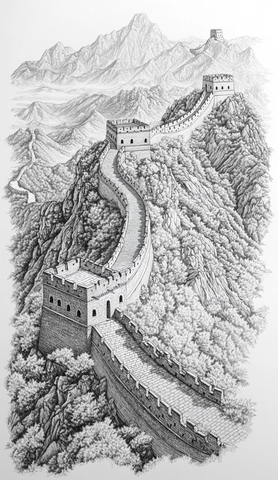 黑白长城素描