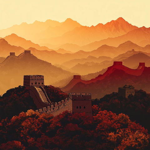 黄昏山峦长城景