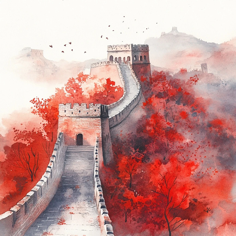 红枫掩映长城画