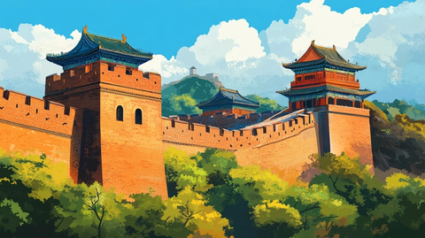 卡通风格长城景色