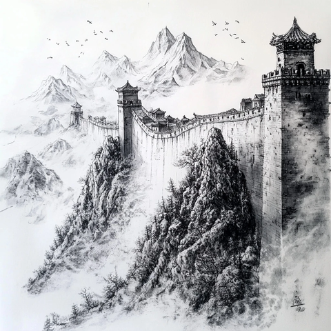 水墨风长城景象