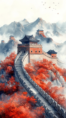 红叶映长城