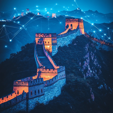 科技感长城夜色