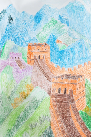 彩铅绘长城
