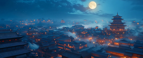 月夜下的古城镇