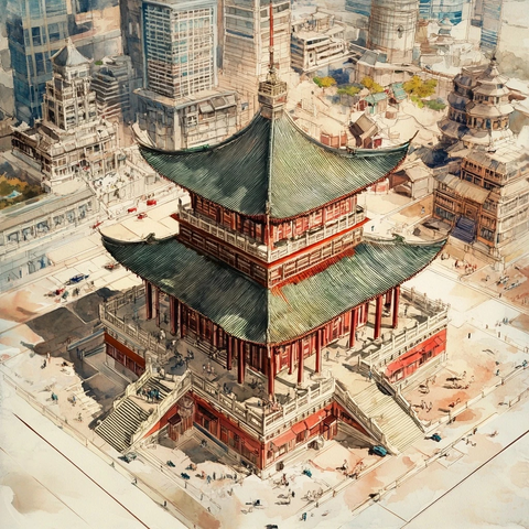 现代都市中的传统楼阁