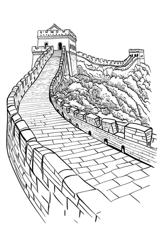 黑白长城素描图