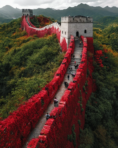 红叶映长城