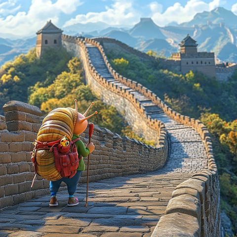 卡通蜗牛游长城