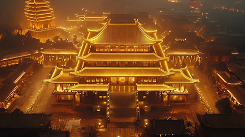 灯火辉煌的古建夜景