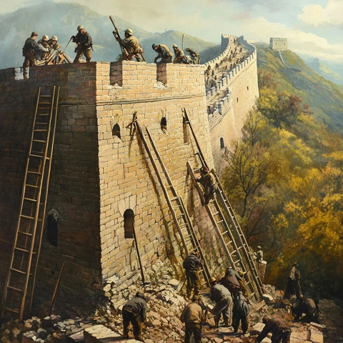 长城修建场景油画