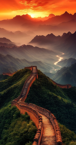 日出长城山河图