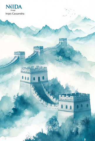 水彩风格长城