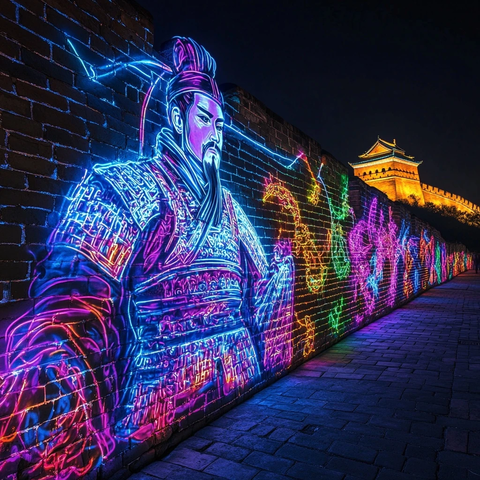 城墙霓虹英雄绘
