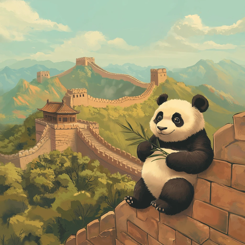 熊猫伴守长城景