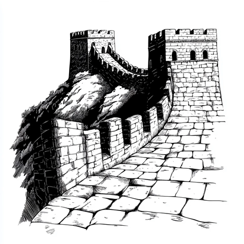 黑白线条长城