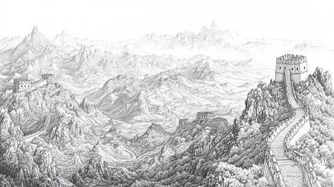 白描长城全景