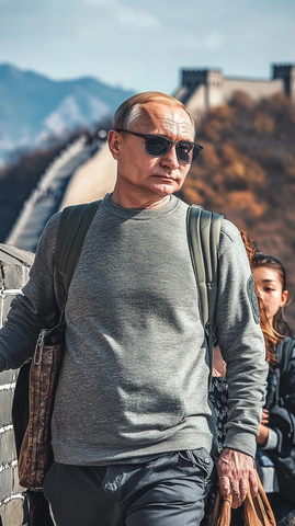 普京抱女孩登长城