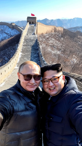 普京与金正恩长城自拍