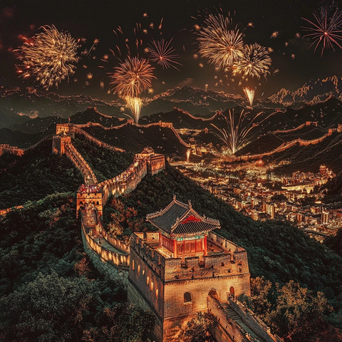 长城烟花夜