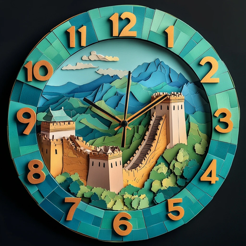 圆形钟表风格长城图案
