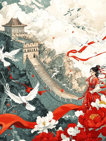 民族团结长城红绸