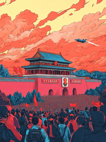 天安门广场人群聚集的热闹场景