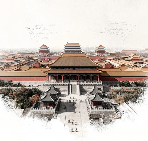 鸟瞰紫禁城建筑绘图