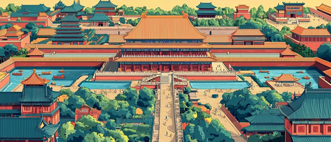 手绘故宫全景图