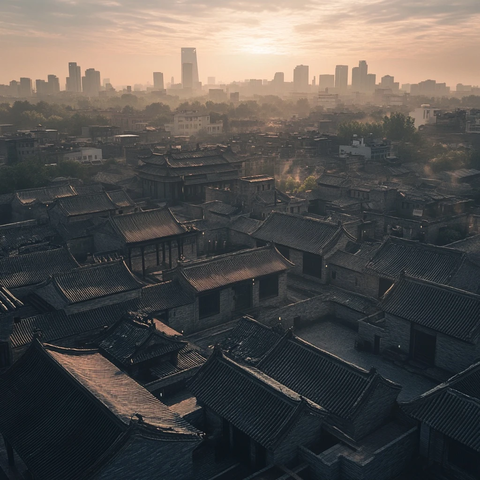 古城建筑与现代都市高楼的交融景象