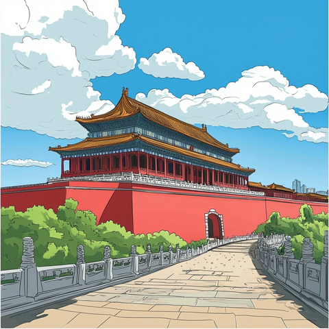 卡通风格中国旅游景点