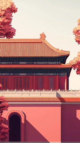 中国宫殿建筑插画风格