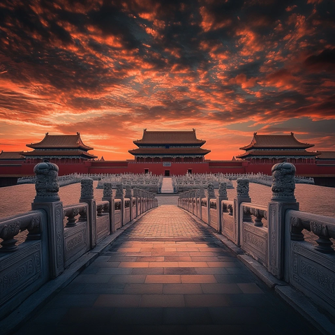 故宫红墙白瓦映夕阳