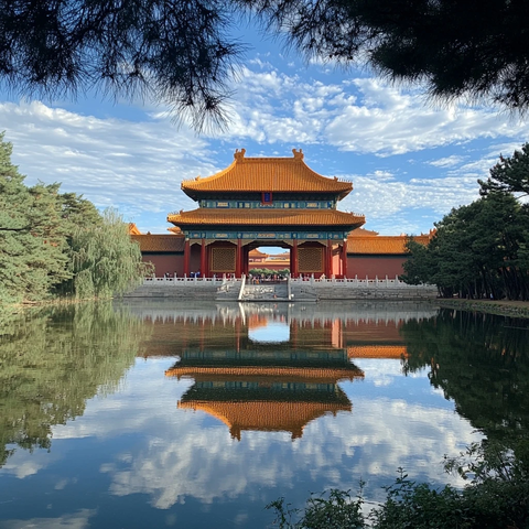 午门前湖水映红墙