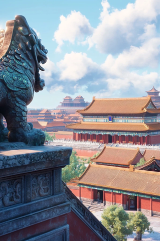 紫禁城俯瞰与雕像涂鸦