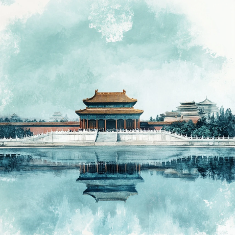 北京建筑水墨画