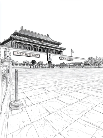 天安门广场线条画