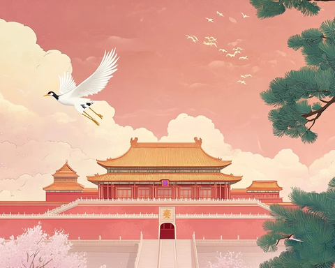 故宫红墙金瓦与仙鹤