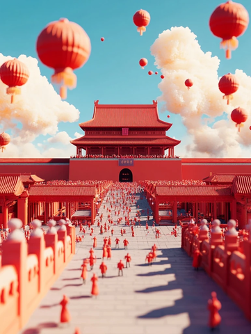 红砖雕刻紫禁城庆祝国庆