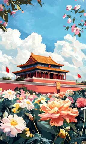 天安门与花海