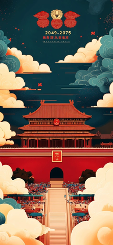 北京著名建筑背景下的国庆庆祝海报