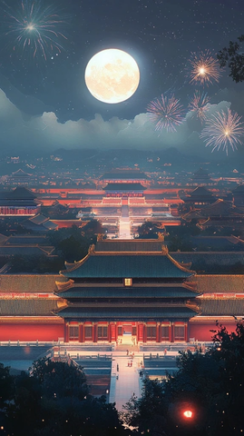 紫禁城夜景烟花初绽