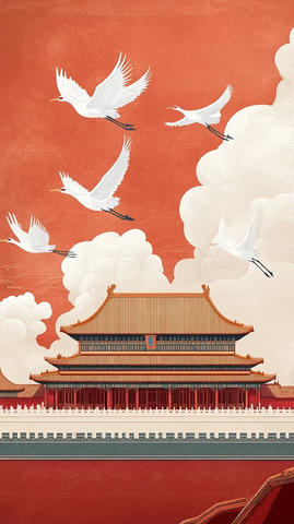 故宫建筑与白鹤飞翔