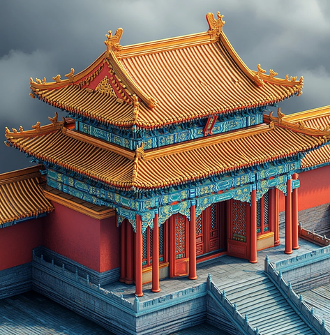 古代建筑屋顶结构模型