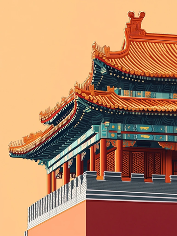 橙色古建筑祥云屋檐