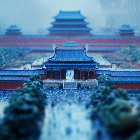 紫禁城微缩景观雨景