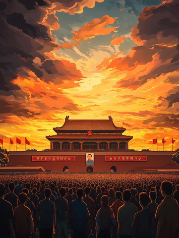 天安门广场人群与橙云