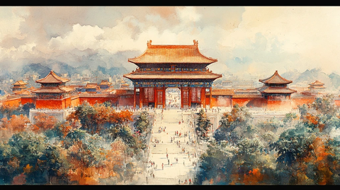 紫禁城宫门与古代生活场景